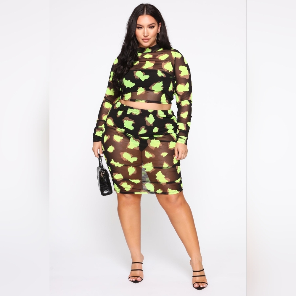 Fashion Nova 'Spot The Difference' Skirt Set - NeonYellow/Combo - Size 3X